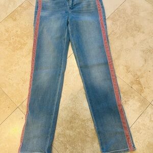 Women's Blue Jeans with Pink Stripe.slim Ankle. New and never worn.